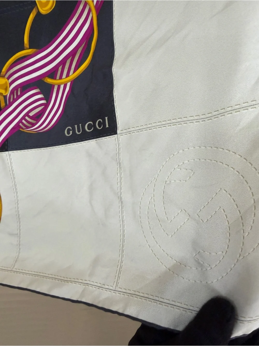 Gucci Horsebit Gucci Blue Printed Silk Square Scarf